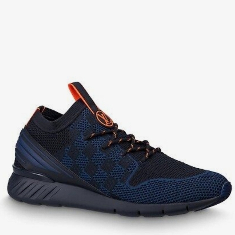 Louis Vuitton Navy Blue/Black Damier Knit Fabric & Rubber Fastlane Sneakers 10.5